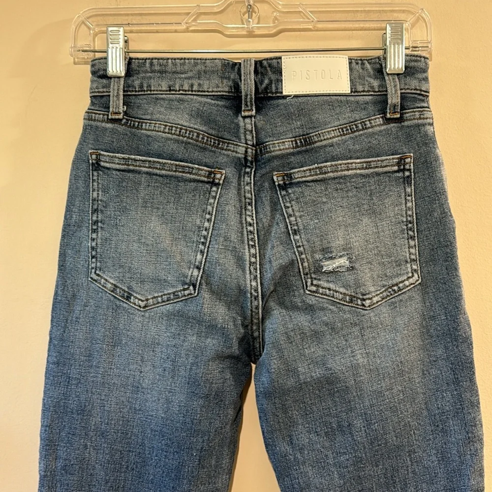 Pistola‎ Straight Leg Jeans Size 25- Distressed Medium Wash Blue Raw Hem